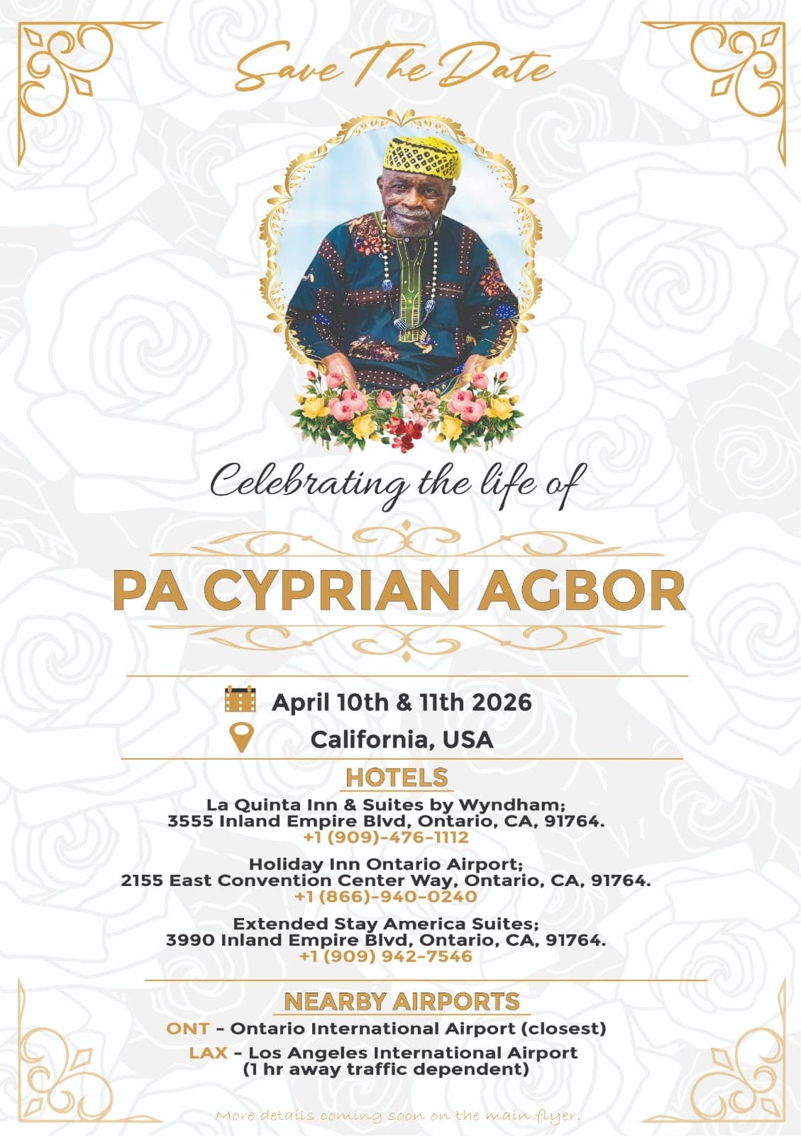 Save the Date — Celebrating the Life of Pa Cyprian Agbor, April 10-11, 2026, California
